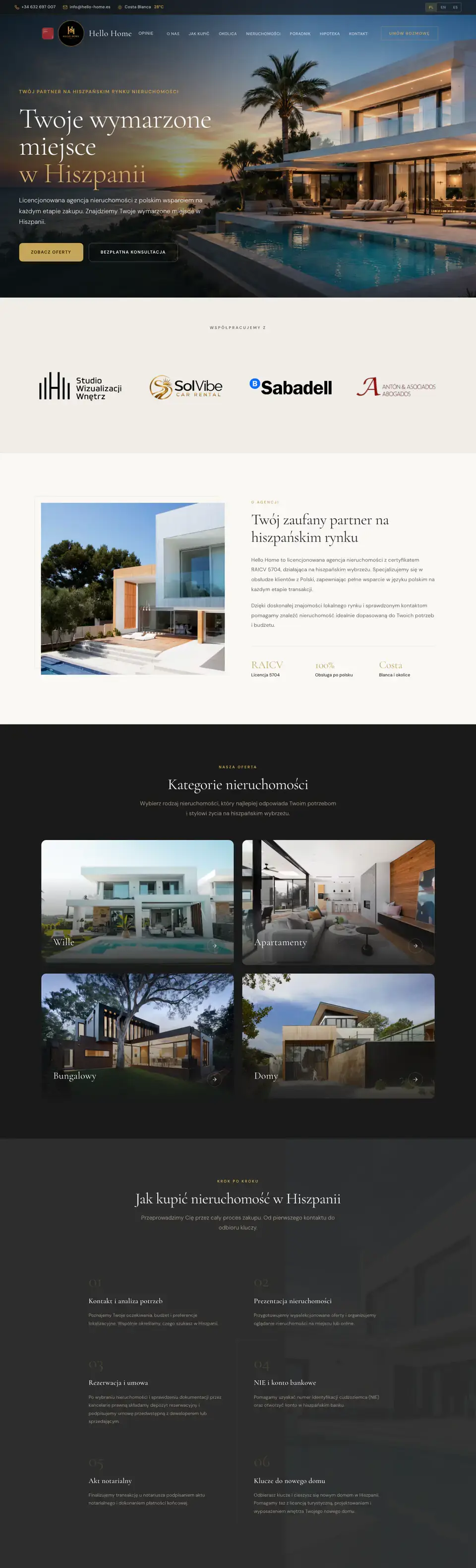 Strona Hello Home, Serwis z ofertami · nieruchomości, Costa Blanca