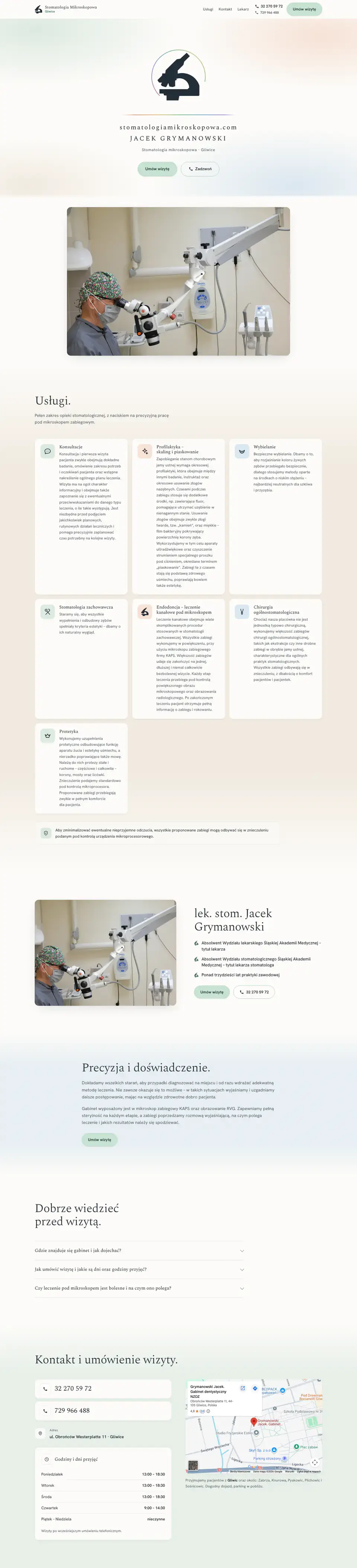 Strona Stomatologia Mikroskopowa, Strona firmowa · stomatologia, Gliwice